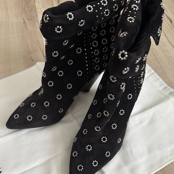 Isabel Marant Lakky 90 Eyelet Boots in Black Suede